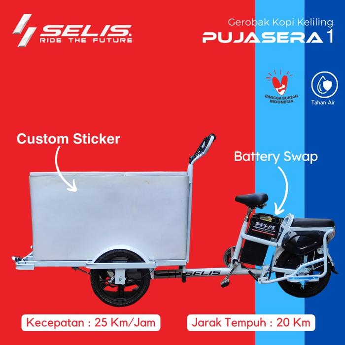 SELIS - Gerobak Listrik Selis Pujasera 1 Fiber - Gerobak Makanan/Minuman - Sepeda + Box