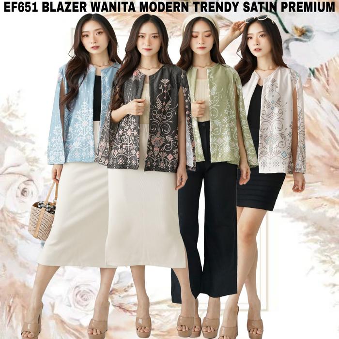 BLAZER SATIN WANITA OUTER BATIK KANTOR SATIN SEMI SUTERA EF651