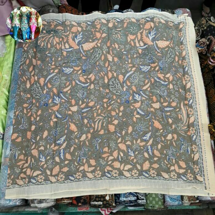 Kain batik paris rayon motif abstrak daun rambat warna hijau armi