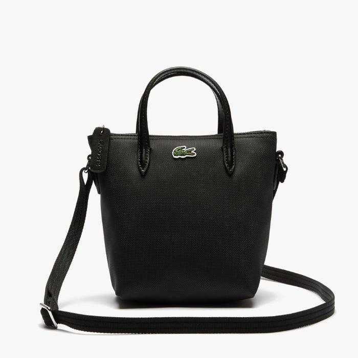 LACOSTE Women 's L .12 .12 'Concept petit Pique Coated Kanvas Mini Zip Tote Bag - Hitam