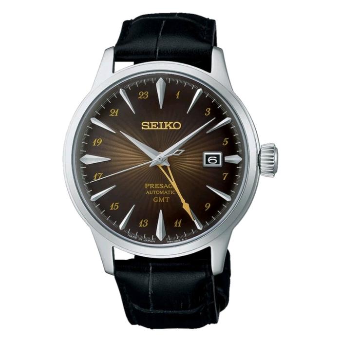 Jam Tangan Pria Original Seiko Presage Automatic GMT Cocktail Rusty Nail SSK039J1 Brown Dial Black L