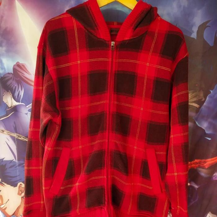 Bullet Noise Red Plaid Flanel-like Zipper Hoodie Jaket Jacket Original Second Japan Korea Brand Vint