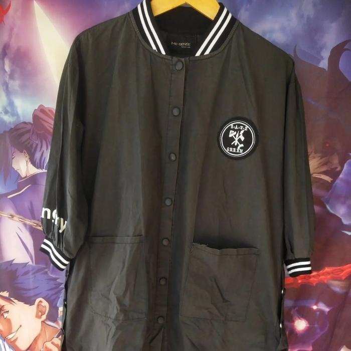 Me Sense Korea Black Short Sleeved Varsity Jacket Jaket Original Second Japan Korea Brand Vintage Re