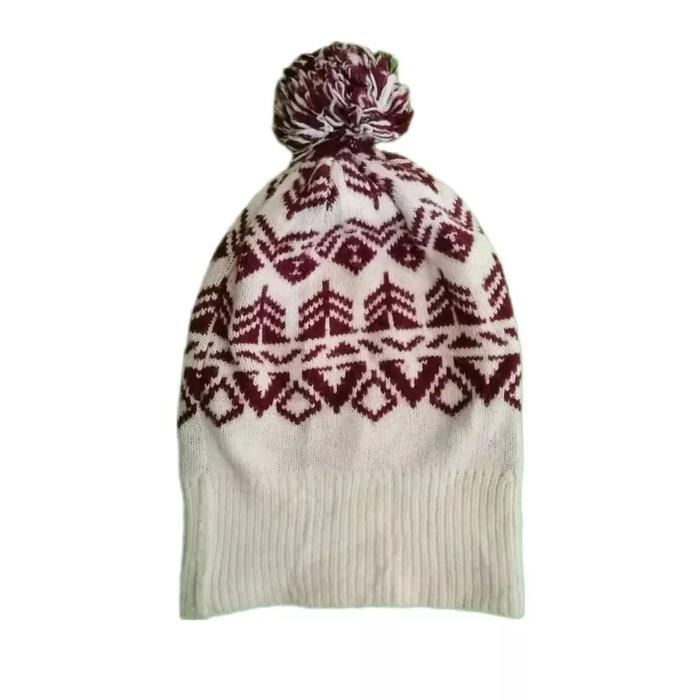 Hollister White Pattern Beanie Topi Kupluk Original Second Japan Korea Brand Vintage Retro Y2K USA C