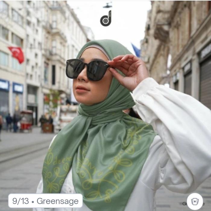 Jilbab Segi Empat seri Halfety warna Hijau Green Sage by Deenay