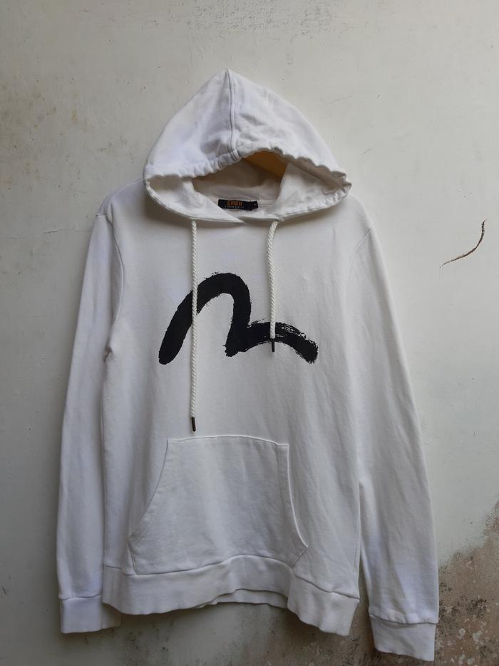 Hoodie Evisu warna Putih Big Logo Pullover Hoodie Made in China