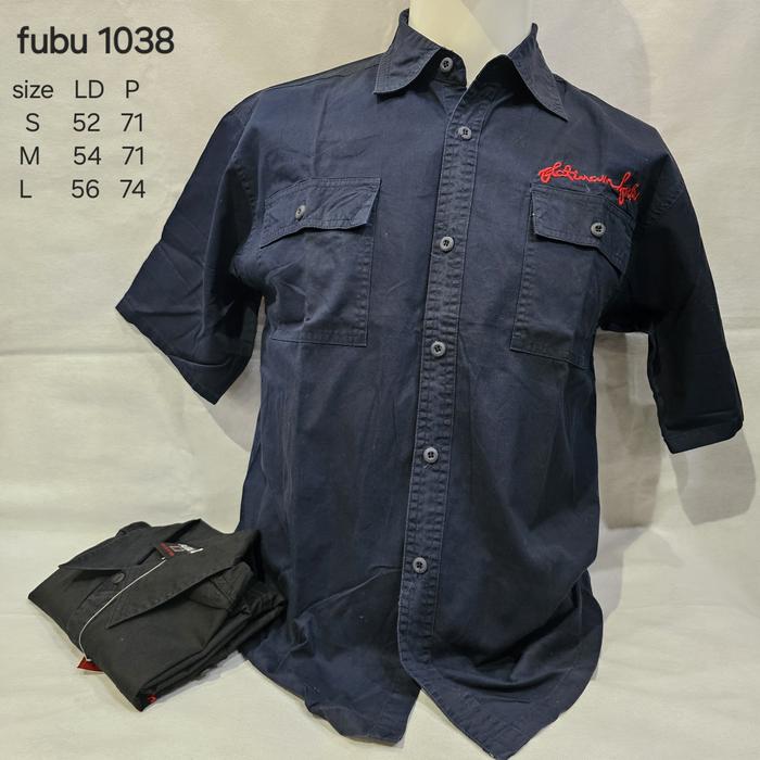 kemeja lengan pendek fubu hitam biru tua dongker navy krem cokelat muda kantong