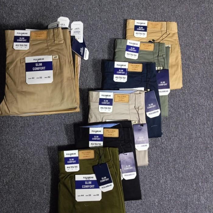 pull & bear celana Chinos panjang pria slim fit original