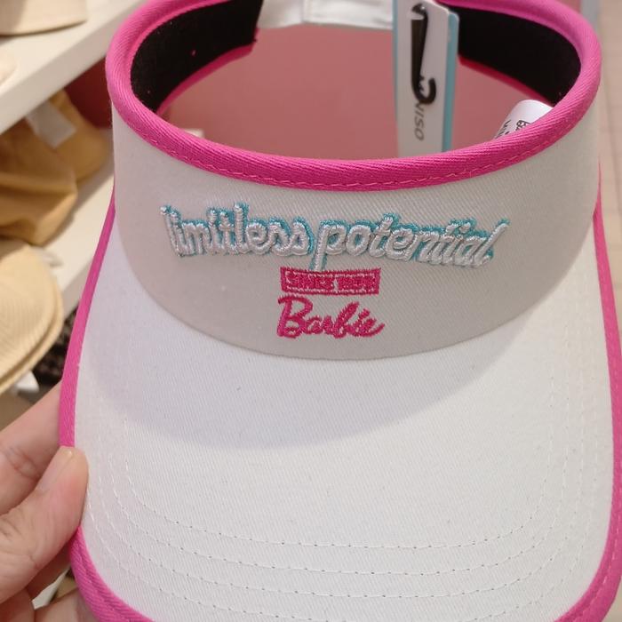 Topi Barbie Putih garis Pink Miniso