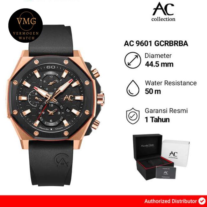 Jam Tangan Pria Alexandre Christie Collection Analog AC 9601GC / AC 9601 GC Black RoseGold Original 