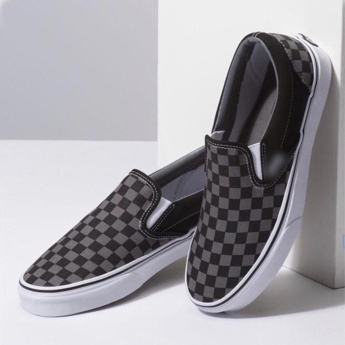 (Bisa Cod) Sepatu Vans Checkerboard Slip On Slop Tanpa Tali Hitam Vans Catur Slop Hitam