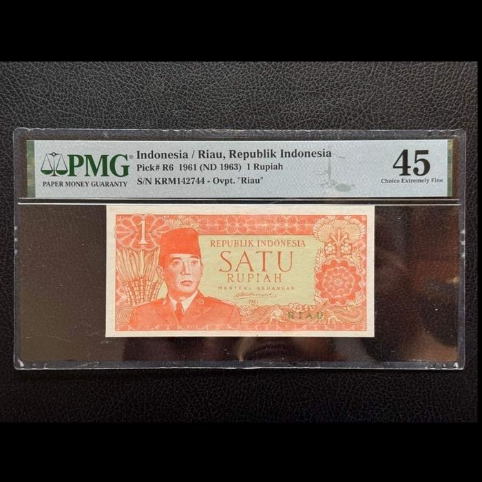 Uang Kuno Soekarno Riau 1 Rupiah PMG 45