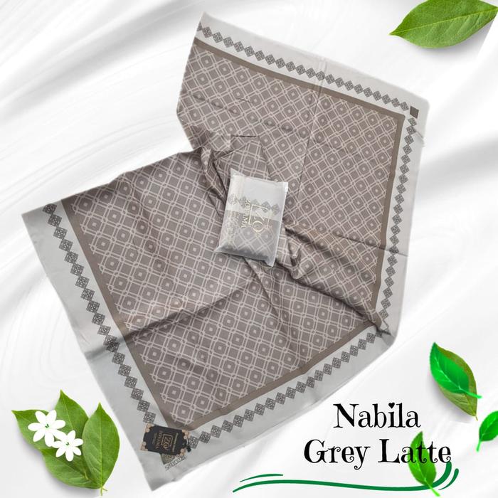 ZOYAMA Nabila - Hijab Grey latte - kerudung segi empat - cotton lurex motif jumbo