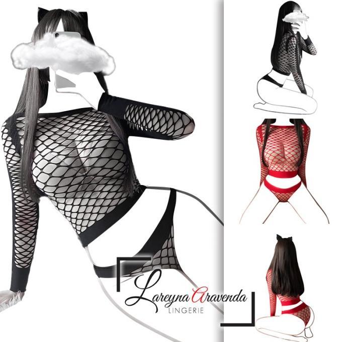 Lingerie Body Stocking + CD Seksi Model Jaring Lengan Panjang LG407