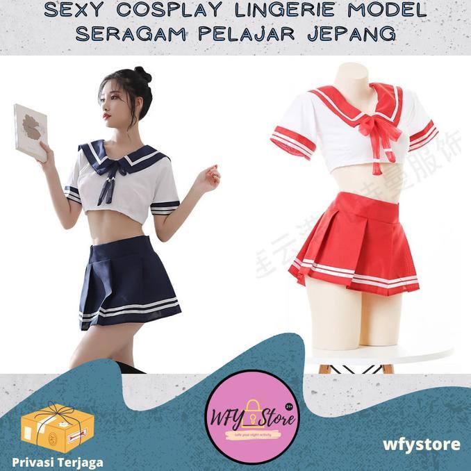 Sexy Lingerie Cosplay Seragam Sekolah Jepang Set Baju + Rok + Stocking