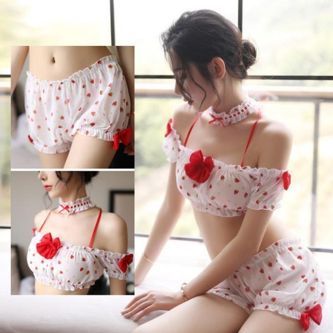 LI-87 lolita strawberry lingerie baju tidur wanita seksi cosplay
