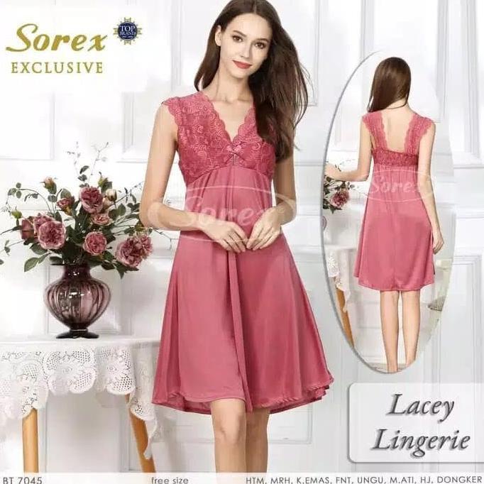 BAJU TIDUR WANITA LINGERIE MEREK SOREX 7045 BAHAN SATIN LEMBUT