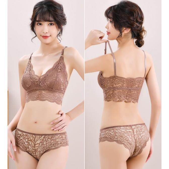 Bra Set Lingerie Set Renda Bra CD Seksi Transparan Busa BajuDinasMalam
