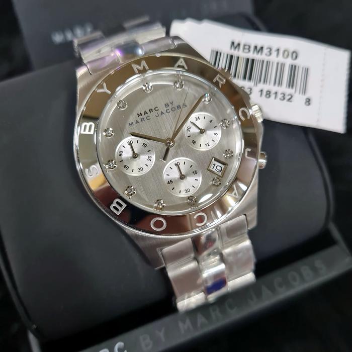 Jam Tangan Wanita MJ Bl*de MBM3100 Chronograph White Dial Silver Steel