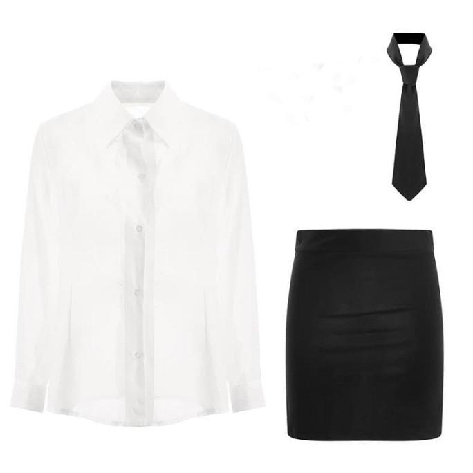 Wanita Lingerie Pakaian Sexy Seragam Kantor Cosplay Shirt Set a356
