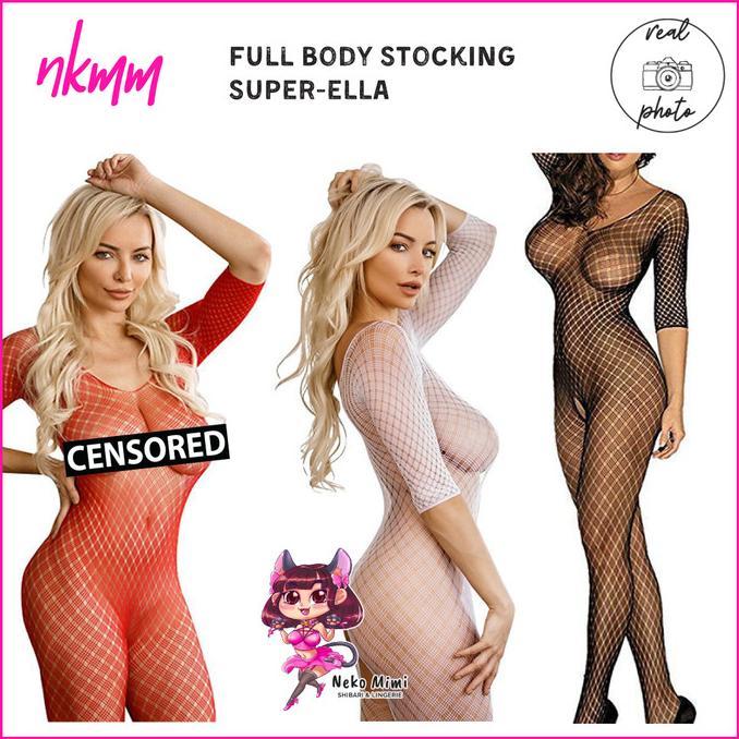 NKMM Body Stocking Fishnet Bodysuit Wanita Pria Lingerie Jala BST019