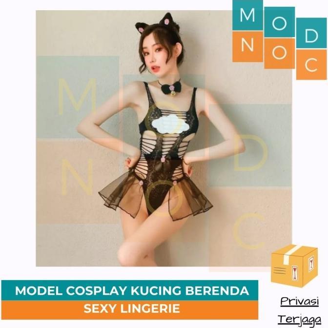 Sexy Lingerie Cosplay Kucing Berenda + Bando + Dasi + Ekor + Bros