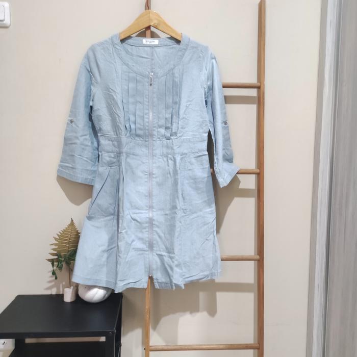tunik denim / midi dress denim warna biru langit