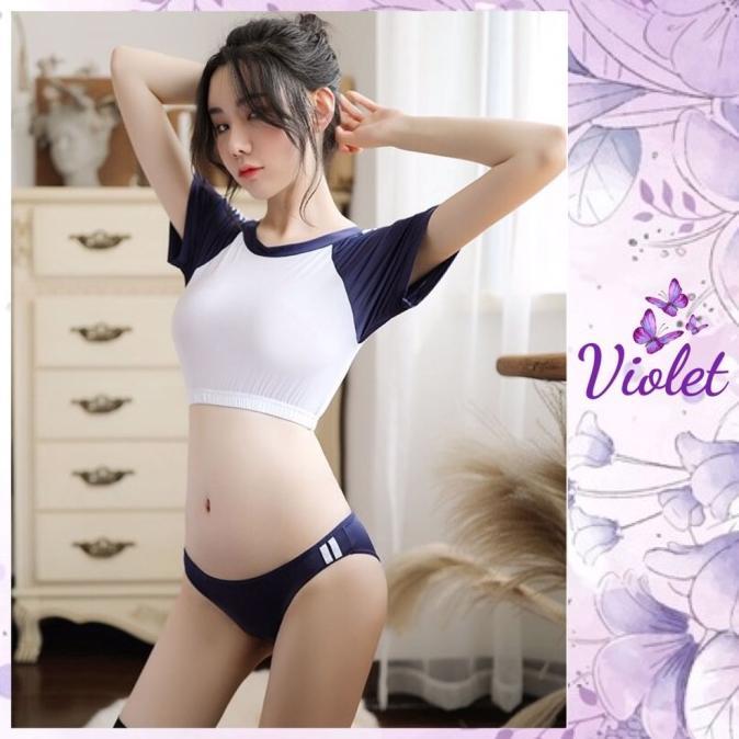 Violet Set Lingerie Sexy Cosplay Wanita Jepang Baju Renang Split 1147