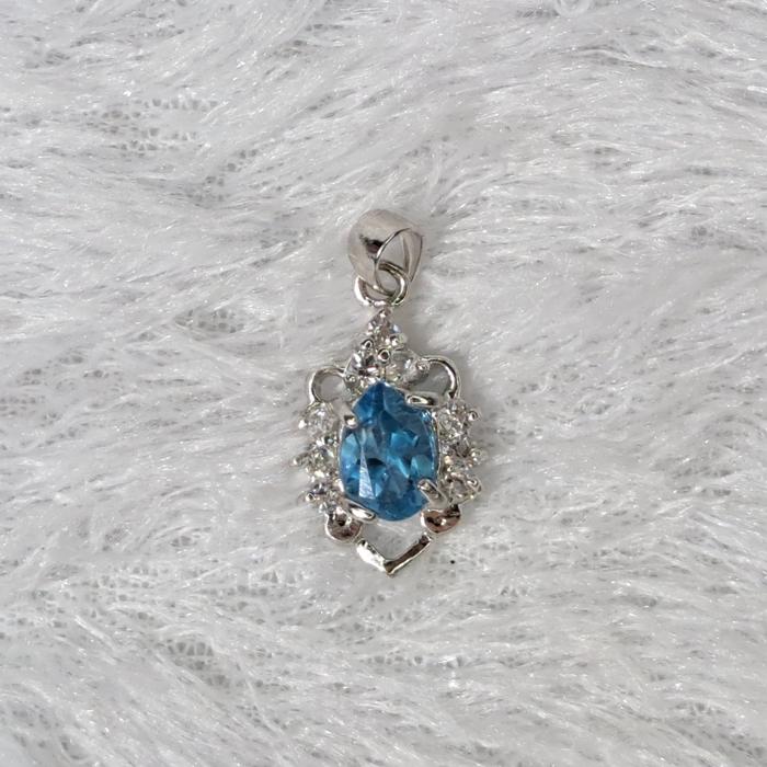 Liontin Batu Natural Blue Topaz Electric # 1 cincin permata