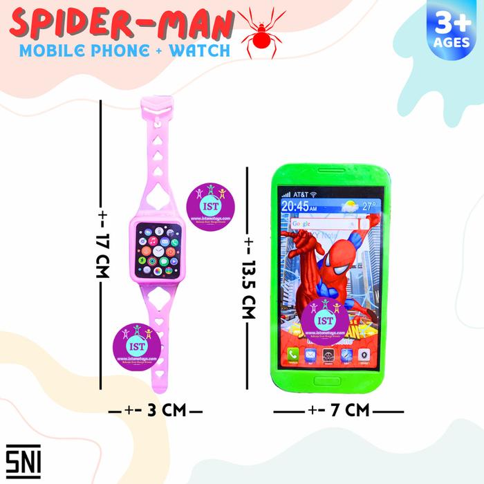 Mainan Anak Mobile Phone Spiderman + Jam Tangan B/O