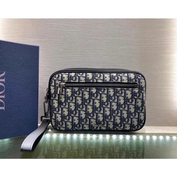 BAG'S OFFICIAL Tas Tangan Clutch Branded Pria Wanita Canvas Blue Oblique Super Mirror VVIP