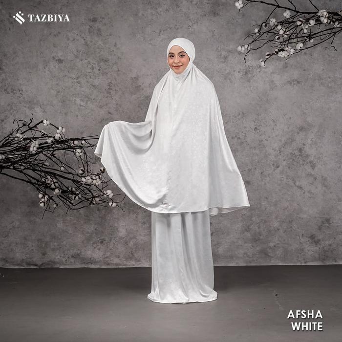 TAZBIYA - Mukena Premium Emboss 2 in 1 Afsha Series | All Size fit to Jumbo | Mukena Silk Nikah | Mu