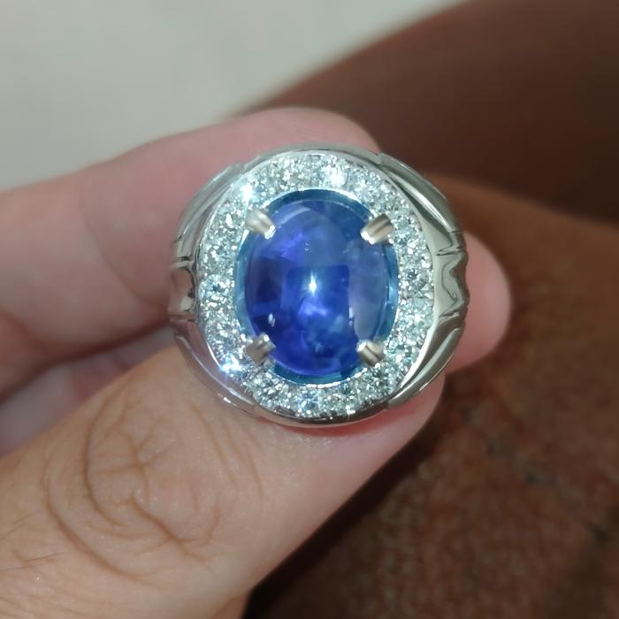 NTD ! RING GOLD DIAMOND ! cincin batu mulia blue sapphire ceylon cornflower medium permata safir bir
