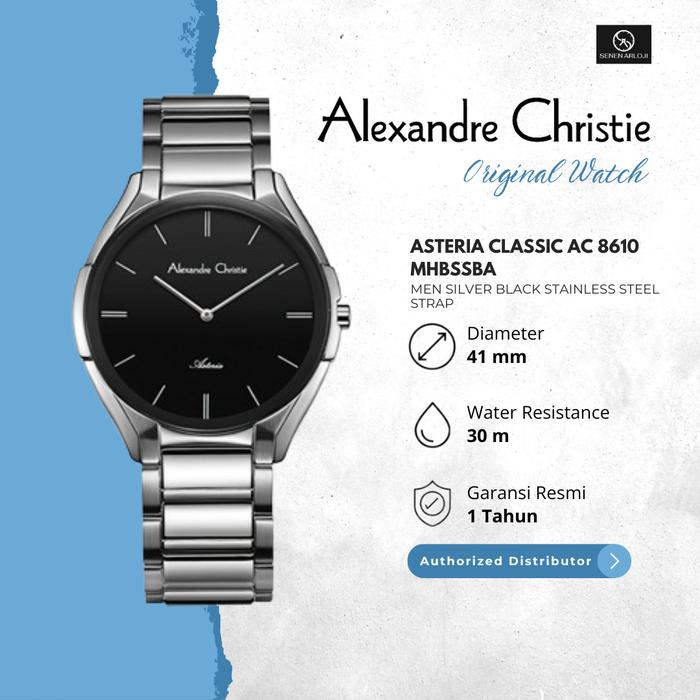 Jam Tangan Pria Alexandre Christie AC 8610 Asteria Ketebalan Tipis Original - Silver Black