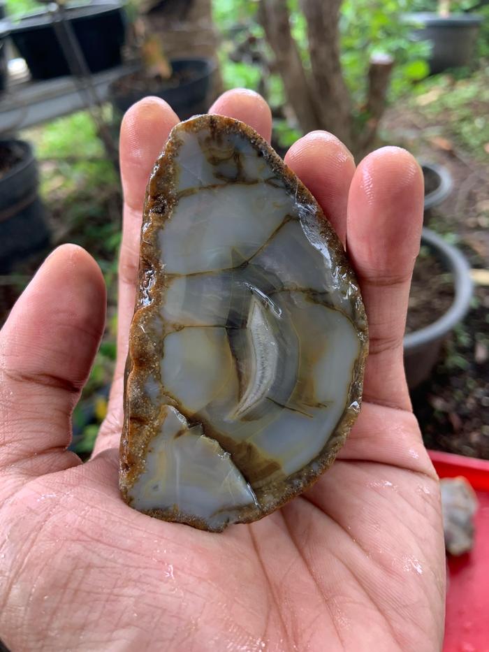 Natural Banded Chalcedony Stone Rough Rock Raw Agate Bahan Batu Akik Alam Mulia Motif Sule Suleman K