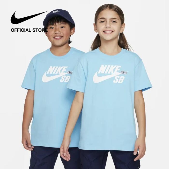 Nike Kids Kaos Anak SB T-Shirt - Aquarius Blue [FN9673-407] Size XL Original
