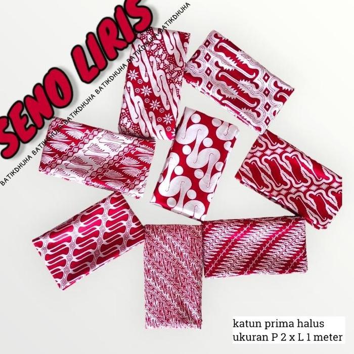 kain batik set meteran Seno liris merah putih / batik Agustusan natal imlek / kain batik panjang mer