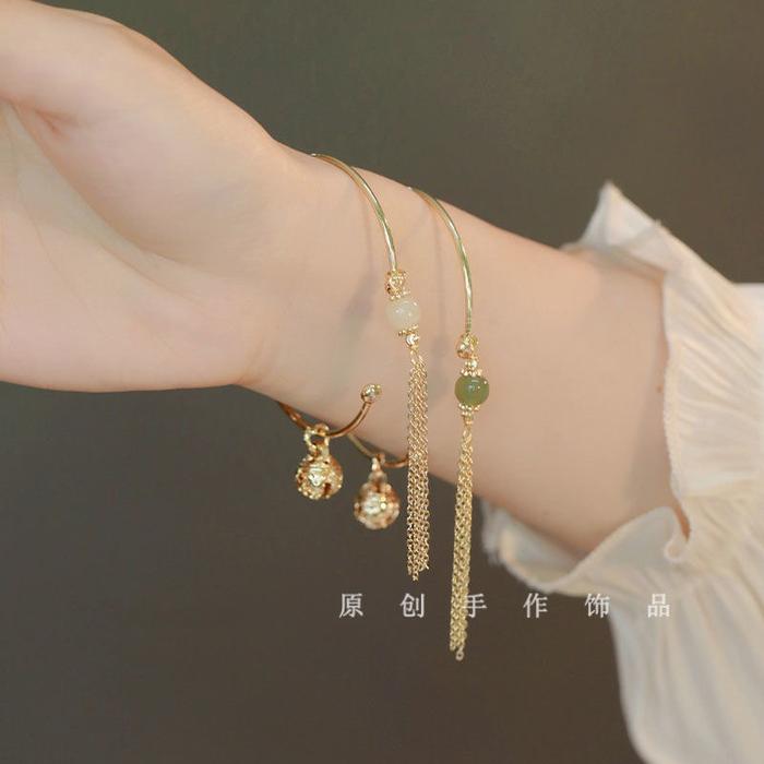 Gelang Setengah Lonceng S925 Giok - Gelang Mobius Giok Rumbai - Gelang Bangle Lonceng Rumbai - Gelan