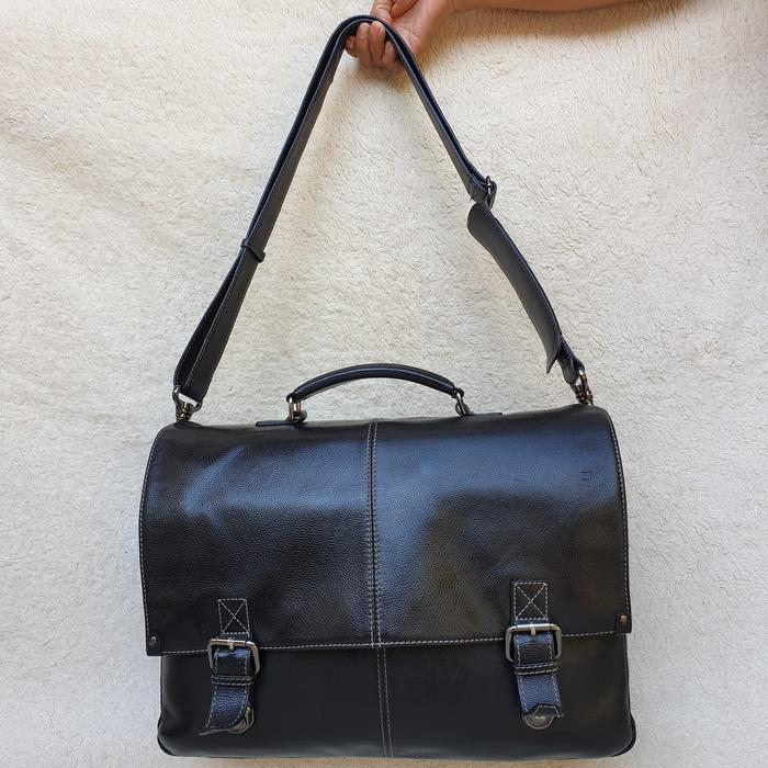 Tas Picard Kantor Pria Selempang Handbag Briefcase Kulit Asli Hitam