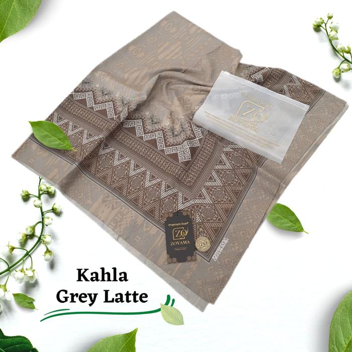 ZOYAMA Kahla - Jilbab Grey latte - Hijab segi empat - voal motif