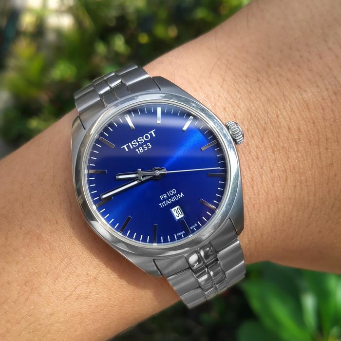ORIGINAL ! FULL TITANIUM ! rare Tissot pr100 titanium quartz blue dial sunburst pr 100 mulus mint la
