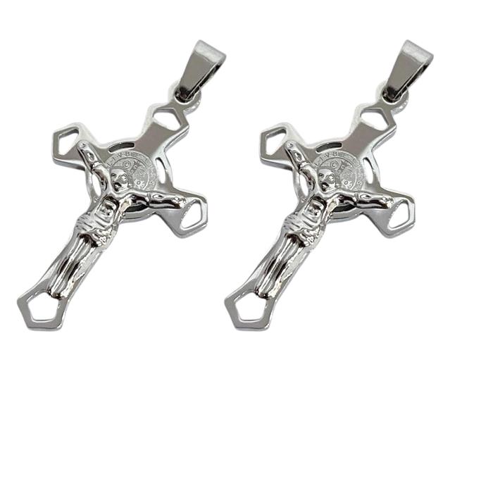 Liontin Salib Benediktus Bolong Lancip 3cm Silver M3/41A - Liontin Salib - Liontin Benediktus - Lion