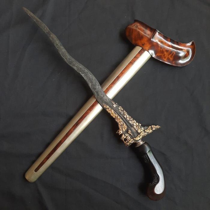 Keris Sin99o Barong Luk 5 Kinatah Emas Asli Pamor Udan Mas Tiban sepuh