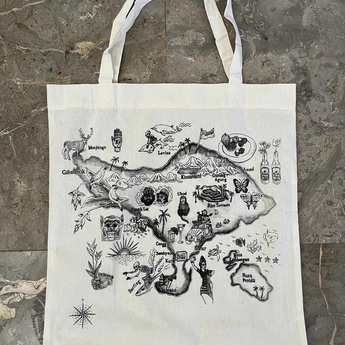 Tas Tote Eco - Peta Bali Cotton Untuk Souvenir Bali
