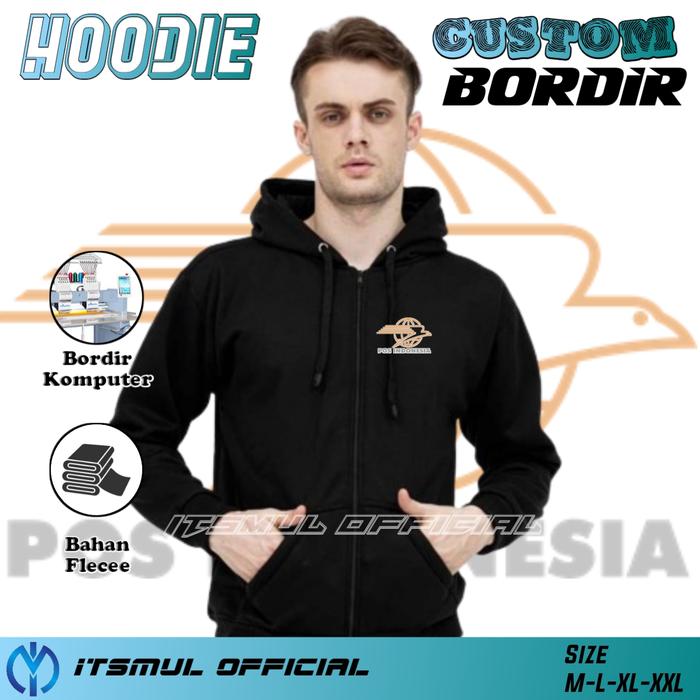 Jaket Hoodie Zipper Pos Indonesia Jaket Pos Indonesia Bordir