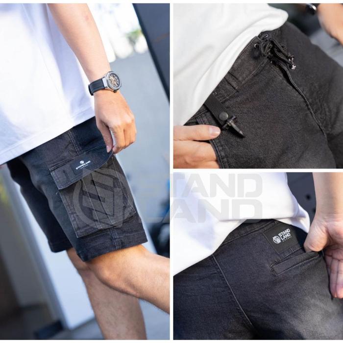 StandLand || Celana pendek jeans cargo sandwash cargo