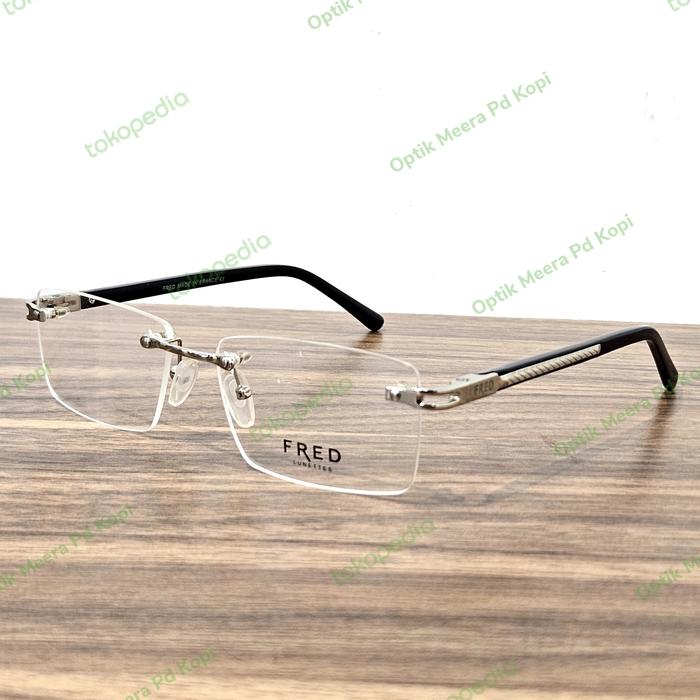 kacamata pria wanita elegan fred frameless silver black grade original Bluecromic Blueray