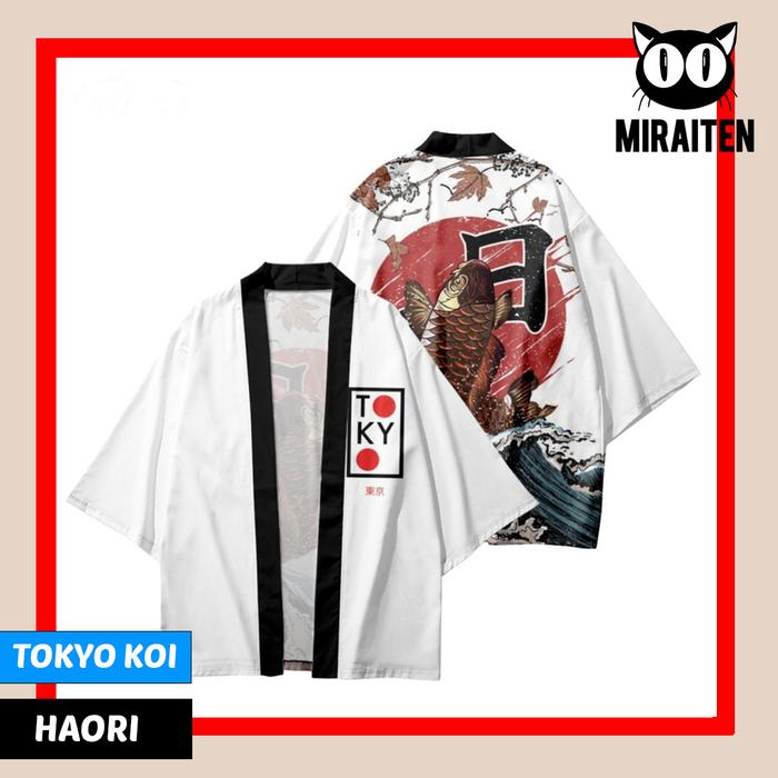 HAORI YUKATA KIMONO JEPANG UNISEX IKAN KOI BAHAN ADEM BERKUALITAS Navy Pria