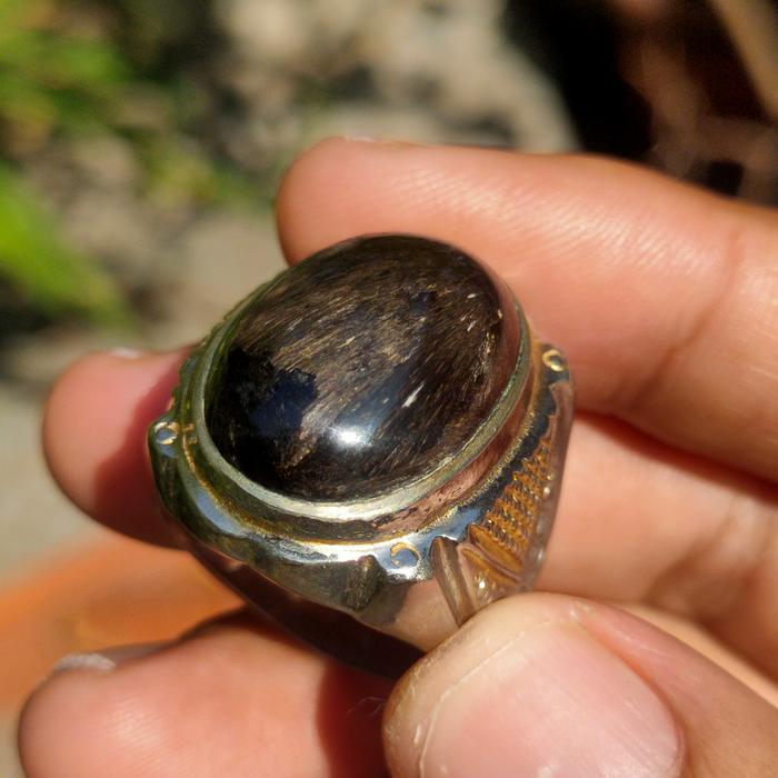 Cincin Batu Akik Bulu Macan Lumajang Jember Seraphinite Asli Natural Serat Super Jumbo Antik Unik La