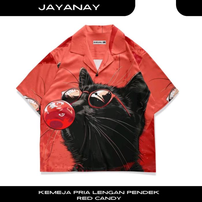 Kemeja Pria - Red Candy Cat
